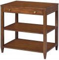 Side Table Wide Rectangular Drawer 2 Shelves Hand-Rubbed Wood Brass