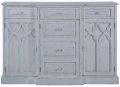 St Croix Console Cabinet Gothic Antiqued White Wood 3-Doors 3-Drawer