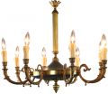 Vintage Chandelier Empire 8-Arm 8-Light French 1950 Antique Brass Metal