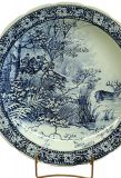 Vintage Plate Boch Blue Delft Huntsman with Hounds Hunting Scene Deer White