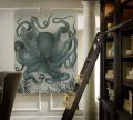 Wall Art Print 19th C Octopus III 29x40 40x29 Blue White Cream Linen