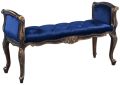 Window Bench French Carved Wood Gold Medallion Blue Velvet Serpentine Arms