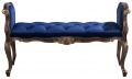Window Bench French Carved Wood Gold Medallion Blue Velvet Serpentine Arms