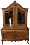 China Cabinet Louis XV Rococo Vintage French 1950 Oak Wood Glass Doors 