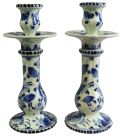 Candlesticks Candlestick Regina Blue Delft Flowers Floral White Black Pai 22-133