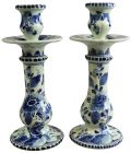 Candlesticks Candlestick Regina Blue Delft Flowers Floral White Black Pai 22-133