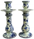 Candlesticks Candlestick Regina Blue Delft Flowers Floral White Black Pai 22-133