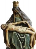 Sculpture Statue Religious Our Lady of Lede Madonna Antique Glass Chalkware Wood