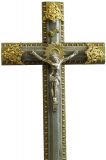 Antique Crucifix Cross Religious Rococo Styling Jesus Gold Black Metal Brass