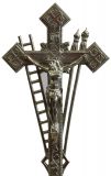 Crucifix Religious Art Nouveau Antique Spear Ladder Silver Metal Standing Cross