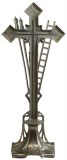 Crucifix Religious Art Nouveau Antique Spear Ladder Silver Metal Standing Cross