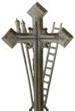 Crucifix Religious Art Nouveau Antique Spear Ladder Silver Metal Standing Cross