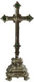 Crucifix Religious Rococo Jesus Green Glass Antique French Metal Standing Cross