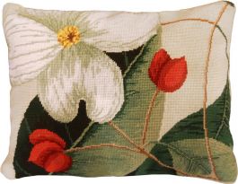 Gorgeous Dogwood Flower Wool Needlepoint Pillow w Velvet Back 16" x 20" 
