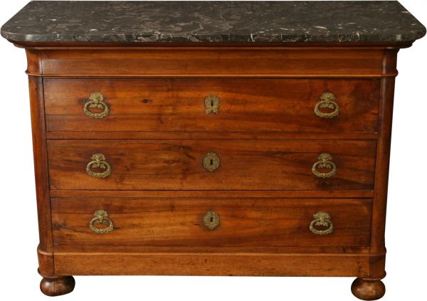 1800 Antique Chest of Drawers Directoire Style Walnut  3Drawer  Marble Top
