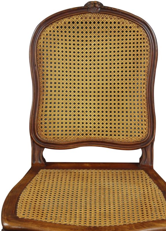 Antique Dining Chairs Louis XVI French Walnut Wood Cane Rattan 1900