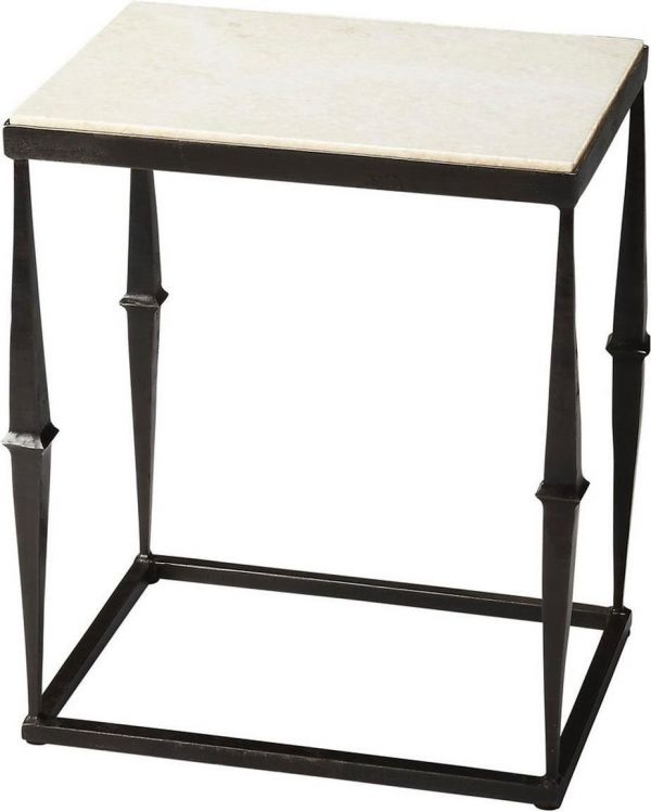 Accent Table Contemporary Distressed Black Metalworks Gray Iron Marble Br