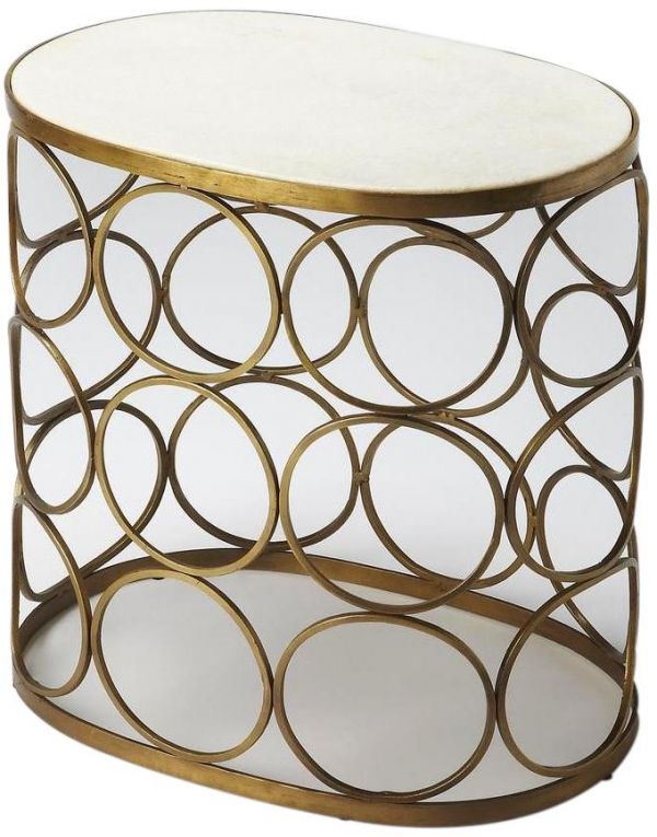 Accent Table Contemporary Oval Top Gold White Distressed Metalworks Black Gray