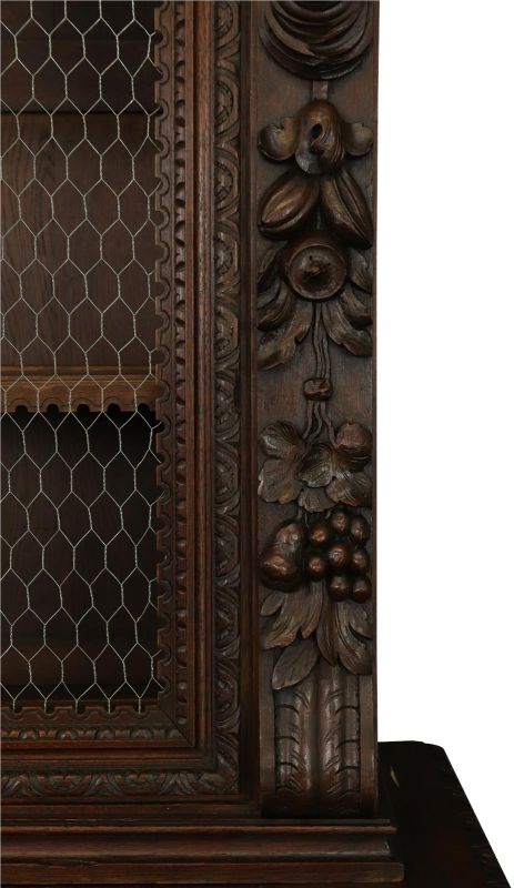 Antique Cabinet Bookcase Hunting Renaissance Putti Musicians Heavily Carved Oak