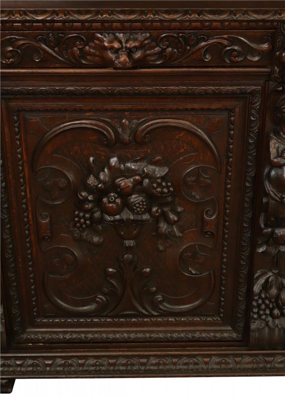Antique Cabinet Bookcase Hunting Renaissance Putti Musicians Heavily Carved Oak