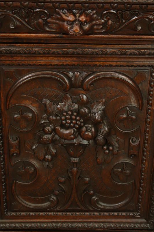 Antique Cabinet Bookcase Hunting Renaissance Putti Musicians Heavily Carved Oak