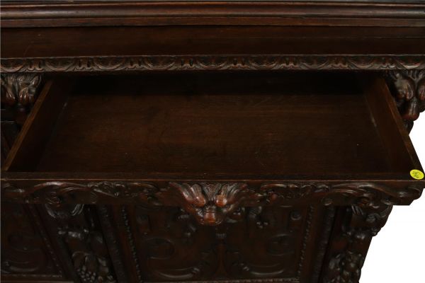 Antique Cabinet Bookcase Hunting Renaissance Putti Musicians Heavily Carved Oak