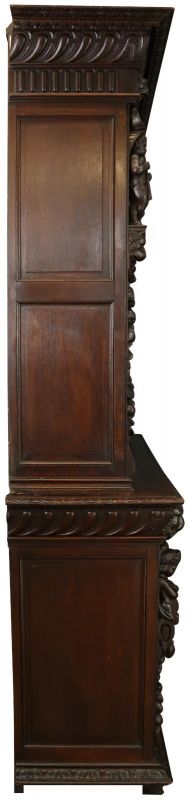 Antique Cabinet Bookcase Hunting Renaissance Putti Musicians Heavily Carved Oak
