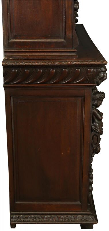 Antique Cabinet Bookcase Hunting Renaissance Putti Musicians Heavily Carved Oak