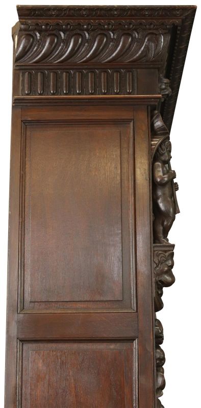 Antique Cabinet Bookcase Hunting Renaissance Putti Musicians Heavily Carved Oak