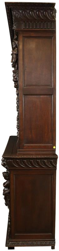 Antique Cabinet Bookcase Hunting Renaissance Putti Musicians Heavily Carved Oak