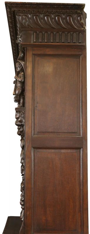Antique Cabinet Bookcase Hunting Renaissance Putti Musicians Heavily Carved Oak