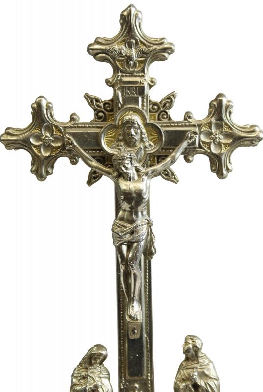 Antique Crucifix Cross Religious Rococo Styling Sacred Heart Immaculate Mary