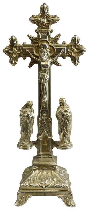 Antique Crucifix Cross Religious Sacred Heart Immaculate Mary and John Bronze