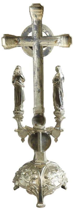 Antique Crucifix Cross Religious Sacred Heart Immaculate Mary and John Roses