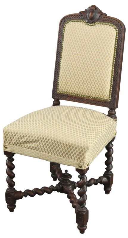 Antique Dining Chair Hunting Renaissance Barley Twist Gold Black Oak