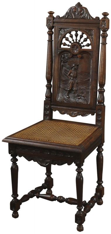 Antique Dining Chairs Brittany Set 6 French 1900 Carved Chestnut Figures Cane