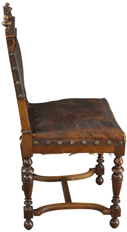 Antique Dining Chairs Henry II Set 8 Renaissance Embossed Leather Walnut