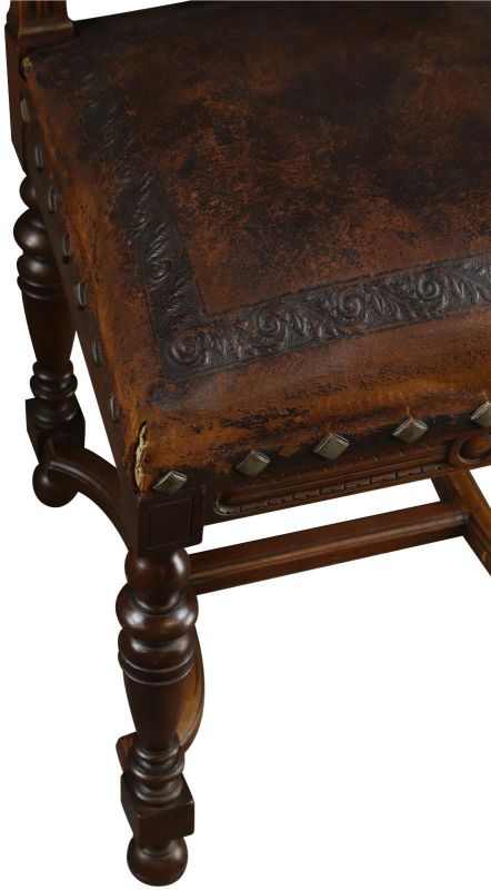 Antique Dining Chairs Henry II Set 8 Renaissance Embossed Leather Walnut