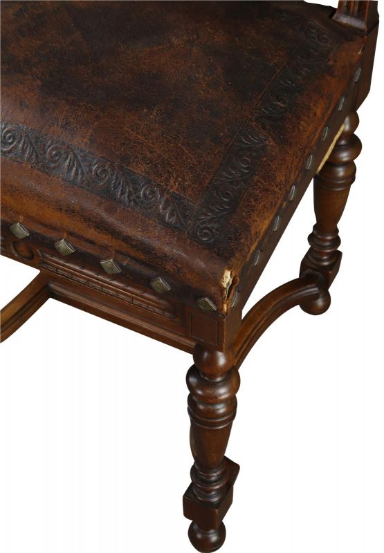 Antique Dining Chairs Henry II Set 8 Renaissance Embossed Leather Walnut