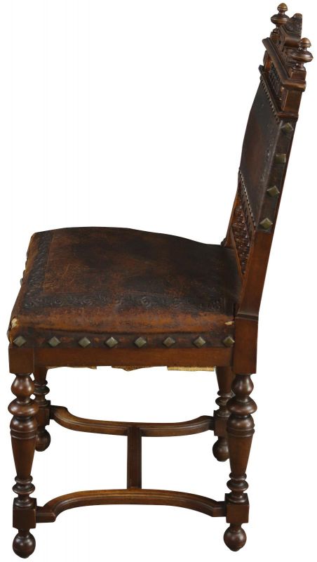 Antique Dining Chairs Henry II Set 8 Renaissance Embossed Leather Walnut
