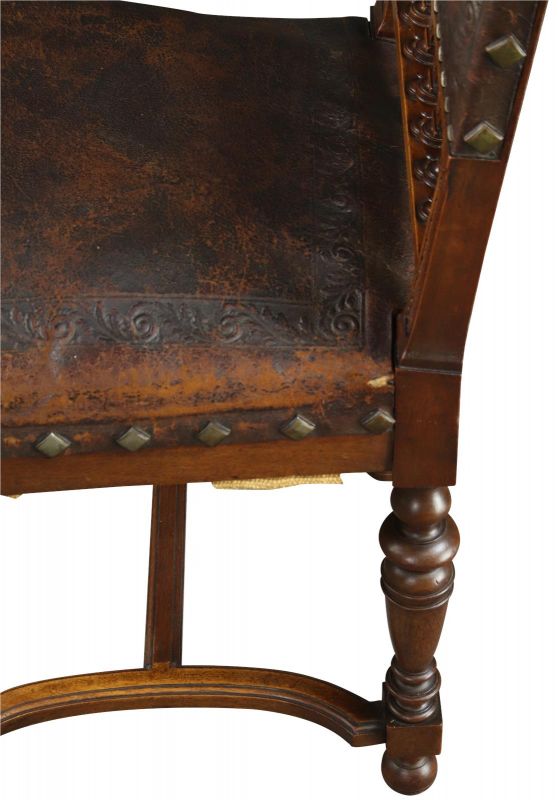 Antique Dining Chairs Henry II Set 8 Renaissance Embossed Leather Walnut