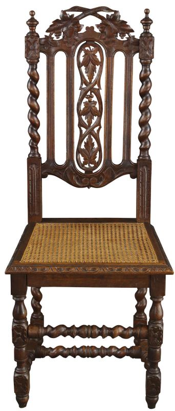 Antique Dining Chairs Set 6 French Hunting Renaissance Oak Wood Rattan Cane