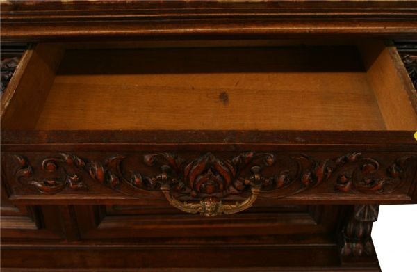 Antique French Buffet Renaissance Style  Superb Carved Walnut  Jester Figures