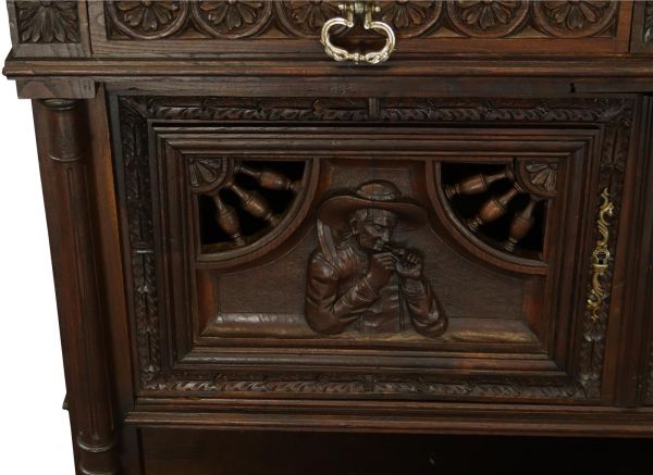 Antique Server Sideboard Brittany Chestnut French Heavily Carved Figures 1890