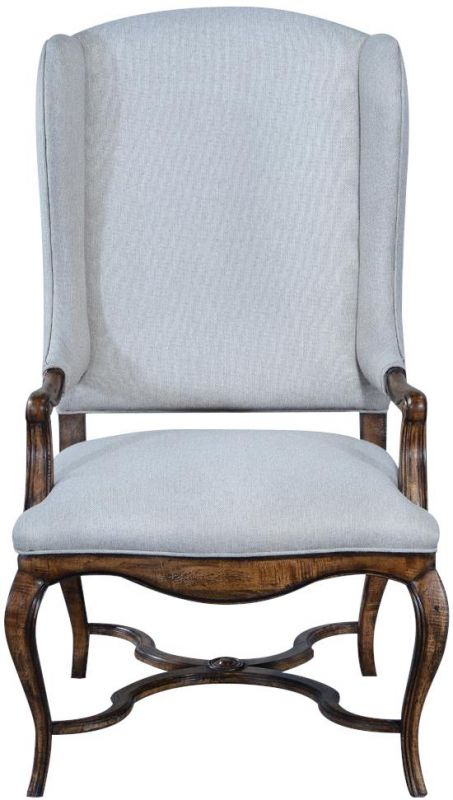 Arm Chair Carrollton Solid Wood Rustic Pecan Beachwood Linen Serpentine Cabriole