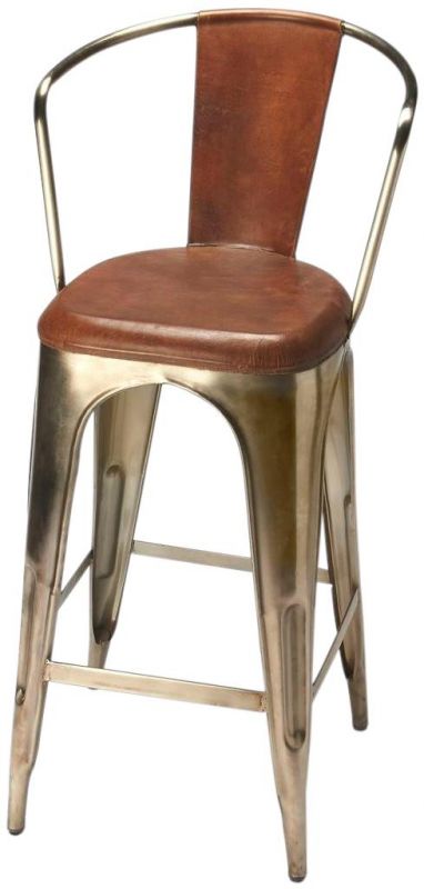 Bar Stool Contemporary Brown Dark Polished Distressed Stainless Steel Iron