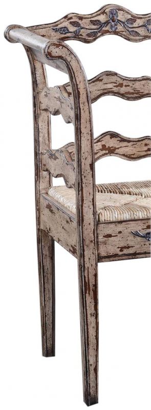 Bench Swedish Distressed White Carved  HandWoven Rush  Mortise Tenon