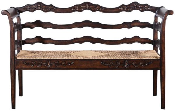 Bench Swedish Hall Hand Woven Rattan  Carved  Mortise Tenon Construction
