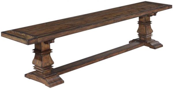 Bench Tuscan Harvest Plank Seat Carved Legs Distressed Solid Wood Rustic Pecan
