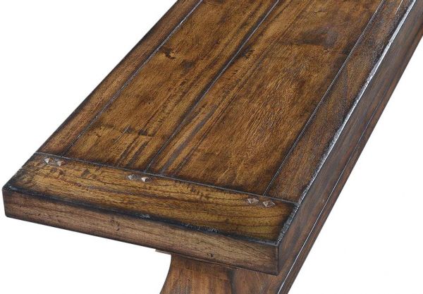 Bench Tuscan Harvest Plank Seat Carved Legs Distressed Solid Wood Rustic Pecan